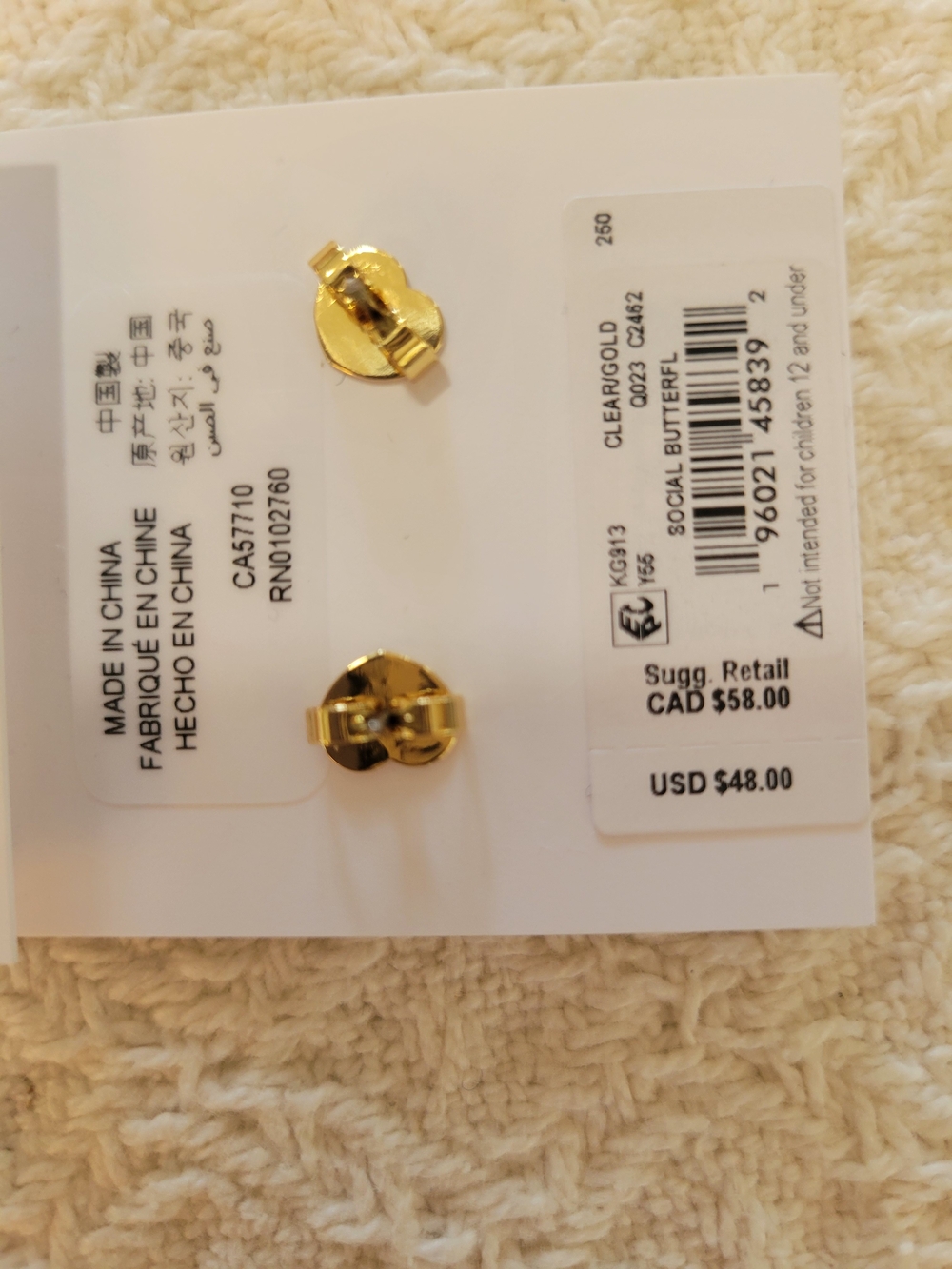 kate spade gold butterfly stud earrings with clear stones - Picture 5 of 6
